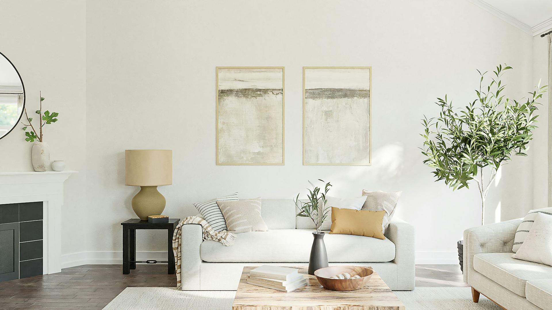 A bright staged living room